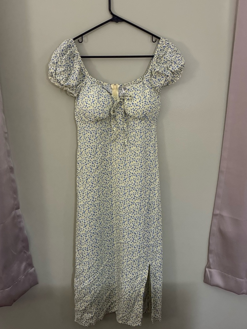 No Boundaries Cream Midi Dress with Blue Floral Print
